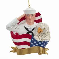 Thumbnail Us Sailor With Flag Eagle Ornament