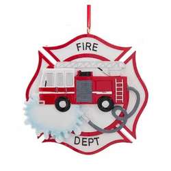 Item 105090 Fire Department Shield With Fire Truck Ornament