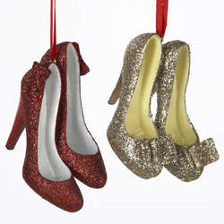 Item 105917 Red/Gold High Heel Shoe With Glitter Ornament