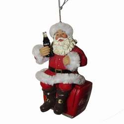 Item 106261 Coke Santa With Bottle On Cooler Ornament