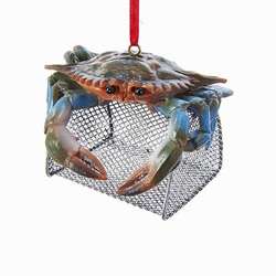Item 106360 Blue Crab With Cage Ornament