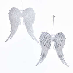 Thumbnail White With Silver Glitter Angel Wings Ornament
