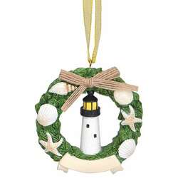 Item 108112 Lighthouse In Wreath Ornament - Outer Banks