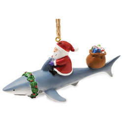 Thumbnail Santa Riding Shark Ornament