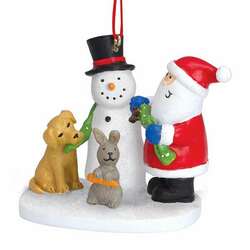 Thumbnail Santa And Puppy Building Snowman Ornament