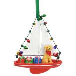 Item 108581 Dog In Sailboat With Lights Ornament - Myrtle Beach
