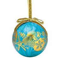 Item 109052 Gold/Blue Sea Life Ball Ornament - Outer Banks