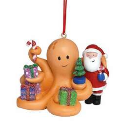 Item 109375 thumbnail Santa Hugging Octopus With Gifts Ornament