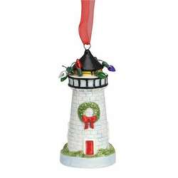 Thumbnail Lighthouse With Wreath and Lights Ornament