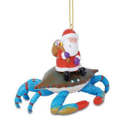 Thumbnail Blue Crab With Santa Ornament