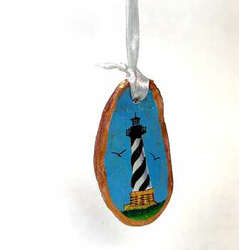 Item 115046 Cape Hatteras Light House Painted Oyster Shell Ornament