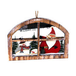 Item 128438 Hanging Window With Snowman and Santa Scene Ornament