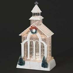 Item 134062 LED Swirl Church With Tree And Wreath