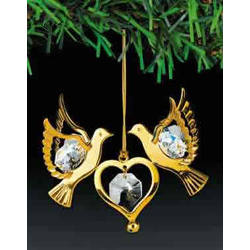 Item 161100 Gold Crystal Pair of Doves With Heart Ornament