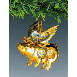 Item 161102 Gold Crystal Flying Pig Ornament