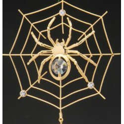 Item 161156 Gold Crystal Spider With Web Ornament