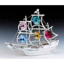 Item 161189 Silver Crystal Ship Ornament