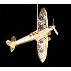 Item 161229 Gold Crystal Spitfire Plane Ornament