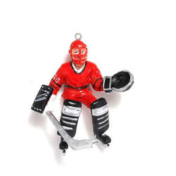 Item 177374 Ice Hockey Goalie In Red, Black, & Silver Uniform Ornament