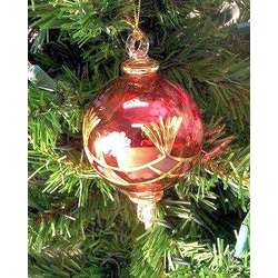 Item 186054 Red Etched Ball With Twisted Drop Ornament