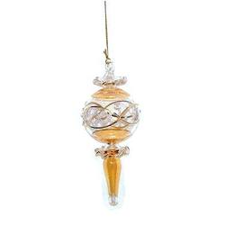 Item 186119 Yellow/Gold Etched Ball With Scepter Drop Ornament