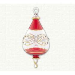 Item 186329 thumbnail Christmas Red/Clear Teardrop With Gold Etching Ornament