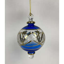 Item 186369 Cobalt Blue Gold Etched Ball Ornament