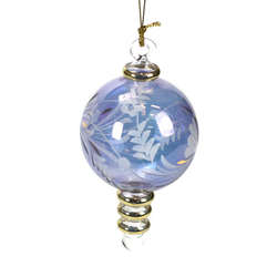 Item 186563 BLUE FLORAL ETCHED BALL WITH RINGS ORN