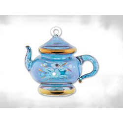 Item 186703 thumbnail Blue/Gold Floral Etched Teapot Ornament