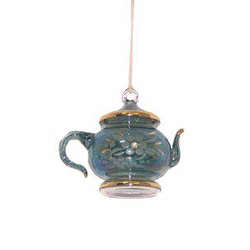 Item 186704 thumbnail Green/Gold Floral Etched Teapot Ornament