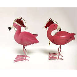 Item 207118 Pink Flamingo With Santa Hat Ornament