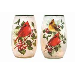 Item 212006 Cardinal With Holly Small Pre-lit Vase