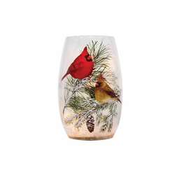 Item 212271 Small Lighted Christmas Cardinals Vase