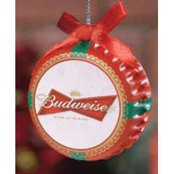 Item 244006 Budweiser Beer Bottle Cap With Red Bow Ornament