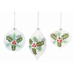 Item 245113 White Crackled Holly Leaf Ball/Finial/Onion Ornament
