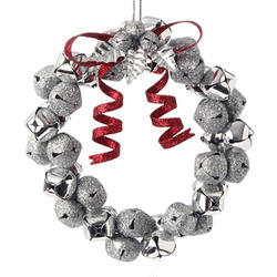 Item 281162 Silver/Red Jingle Bell Wreath Ornament