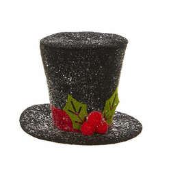 Item 282264 Glittered Top Hat With Holly Ornament
