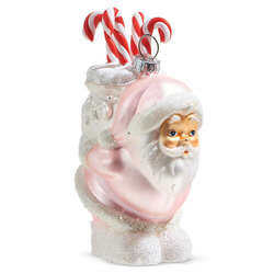 Thumbnail Pink Santa With Candy Cane Ornament