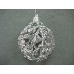 Item 302167 Silver Glitter Holly Ball Ornament