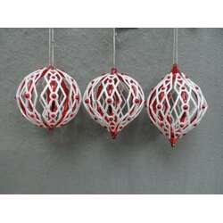 Thumbnail Red/White Diamond Pattern Ball/Onion/Finial Ornament