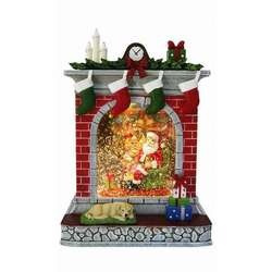 Item 322153 Fireplace Glitter Water Lantern With Santa and Girl