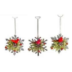 Item 322364 Acrylic Snowflake With Floral And Snowbirds Ornament