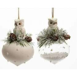 Item 360013 White Owl With Pine Cones On Onion Ornament 