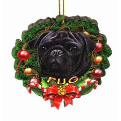 Item 398022 Black Pug Wreath Ornament