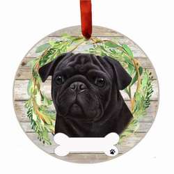 Thumbnail Black Pug Wreath Ornament