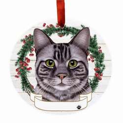 Thumbnail Silver Tabby Cat Wreath Ornament