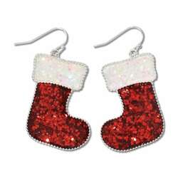 Thumbnail Red Glitter Stockings Earrings