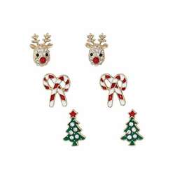 Thumbnail Rudolphs, Trees, And Candy Canes Trio Earrings