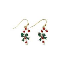 Item 418725 thumbnail Candy Cane With Green Bow Earrings