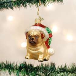 Thumbnail Holly Hat Pug Ornament